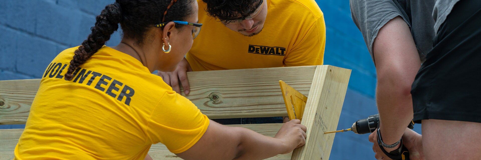 Stanley Black & Decker volunteers working on a build